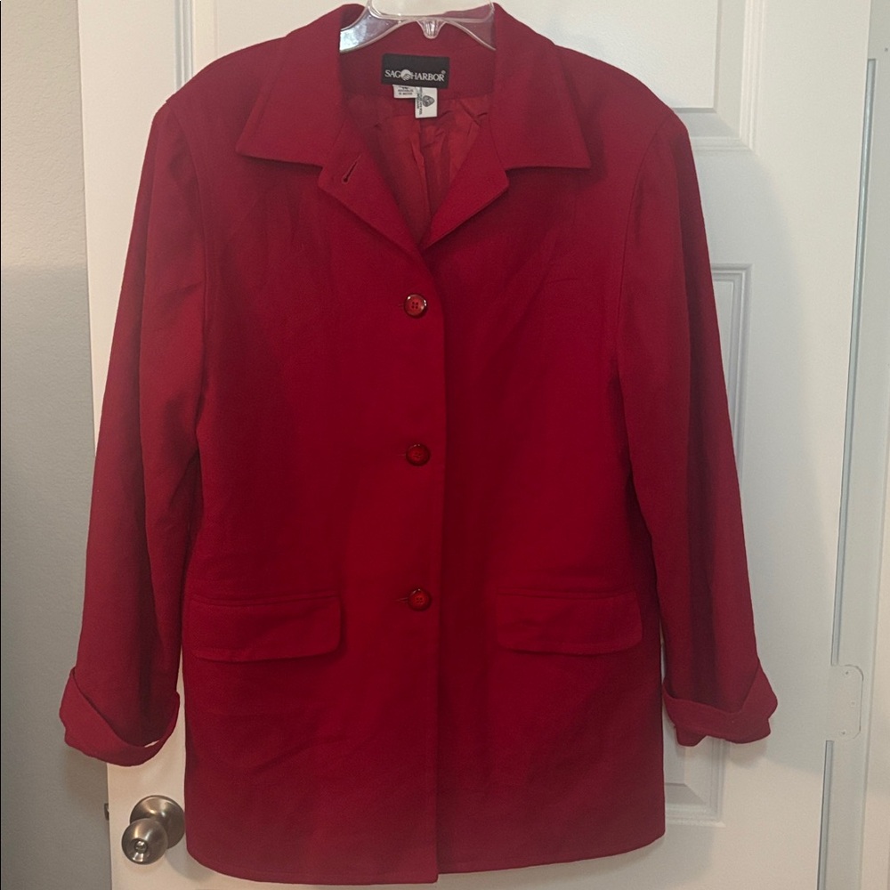 VTG Sag Harbor Bold Red 100% Pure Wool Blazer SZ 16 plus size fully lined 90s
